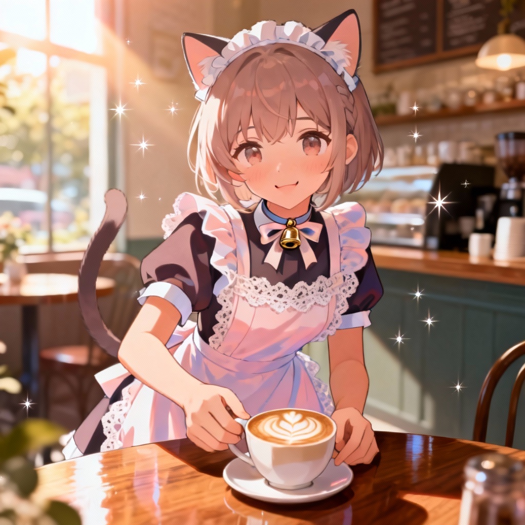 AI catgirl waifu maid serving latte art