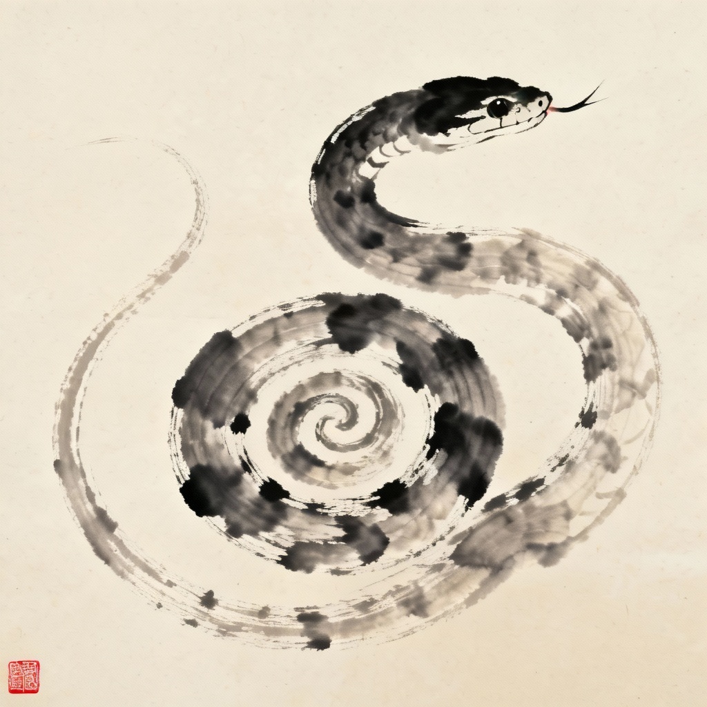 AI Ink Brush Serpent Illustration