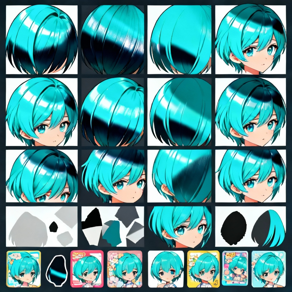 Anime cel-shaded tileable hair texture sheet with alpha