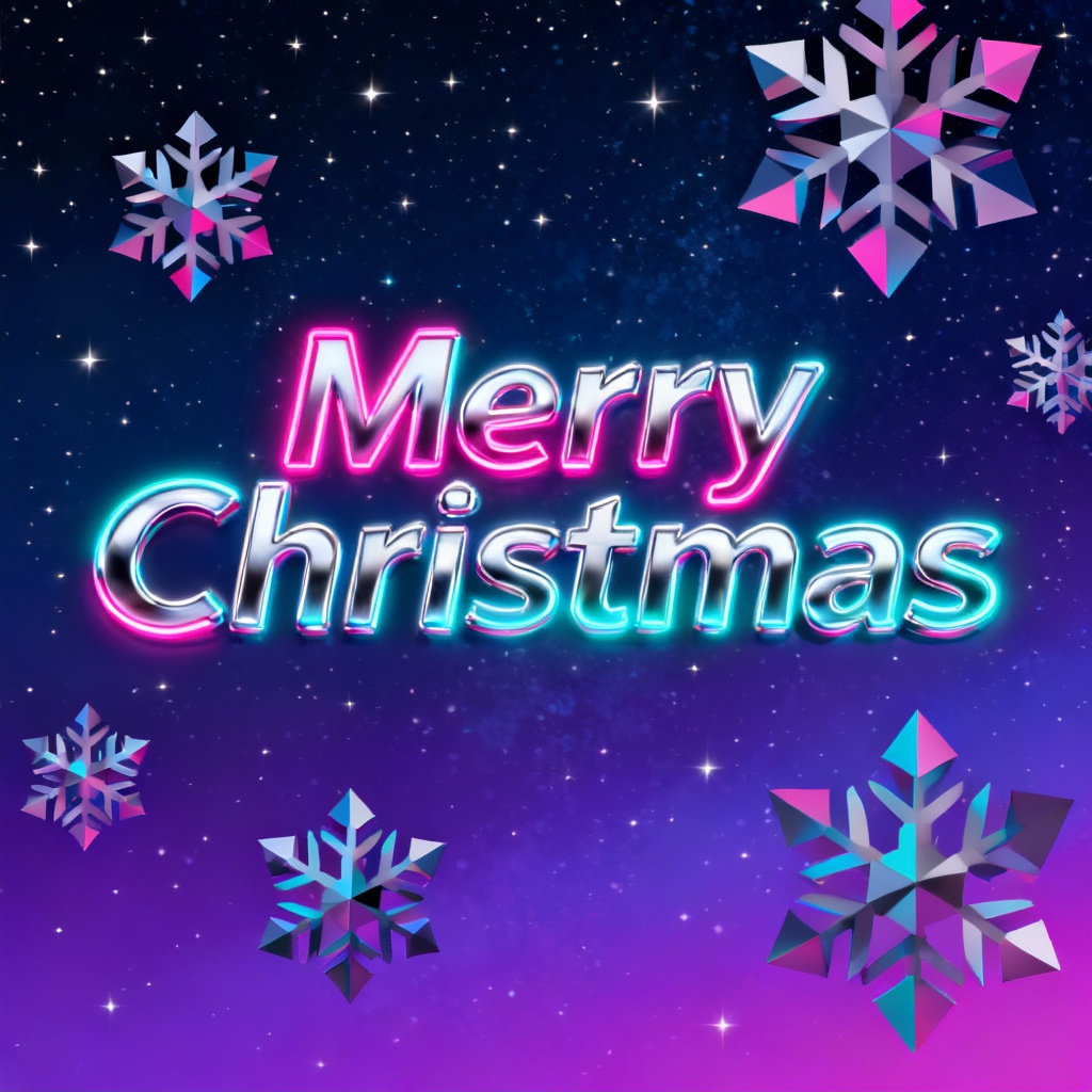 Retro neon Merry Christmas poster with synthwave colors