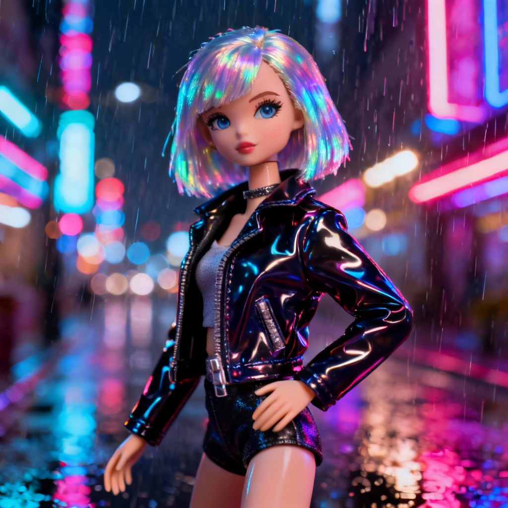 AI Cyberpunk Fashion Doll Night Scene