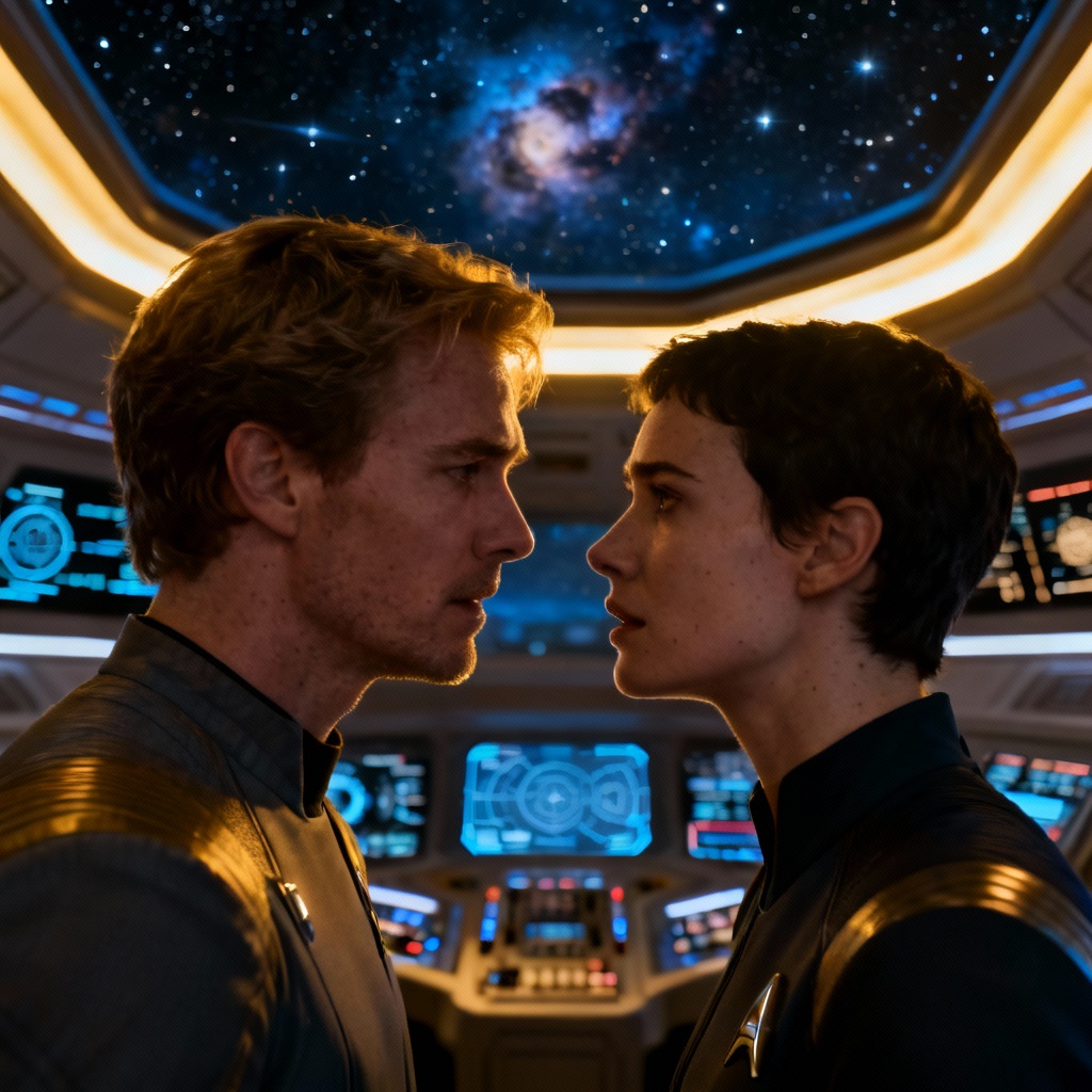 AI sci fi reunion fanfic scene on starship bridge