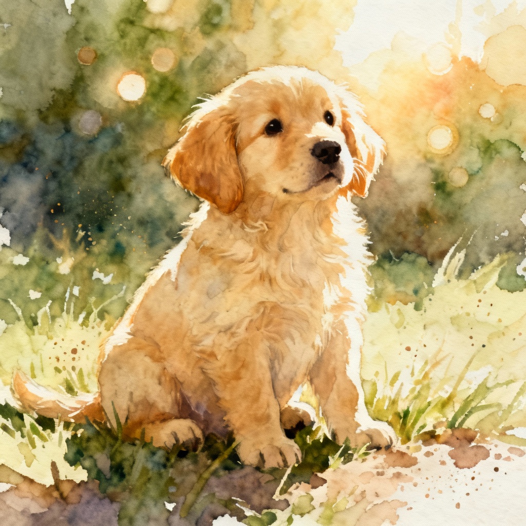 Watercolor golden retriever puppy illustration