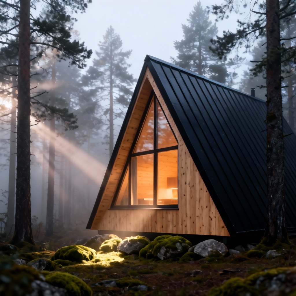 AI Scandinavian A-frame cabin in a pine forest
