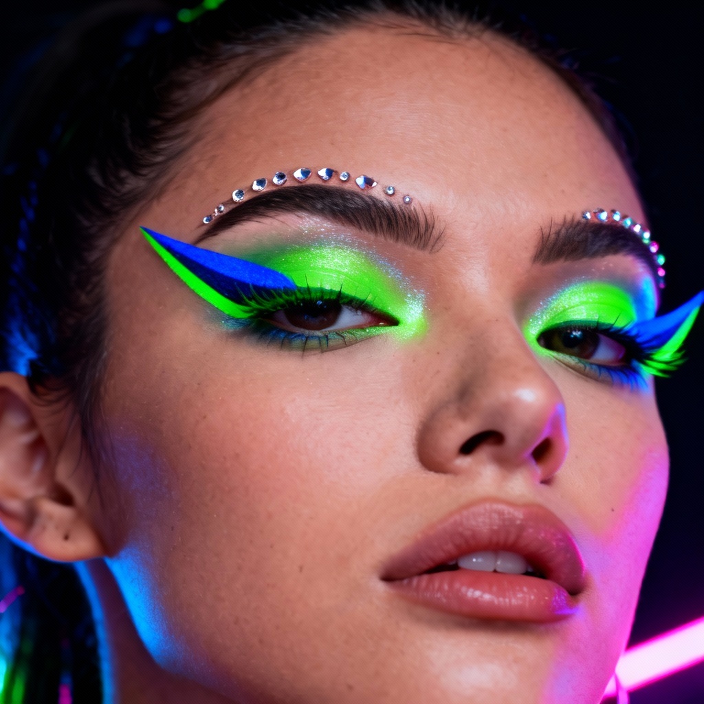 AI neon UV eyeliner festival makeup try on
