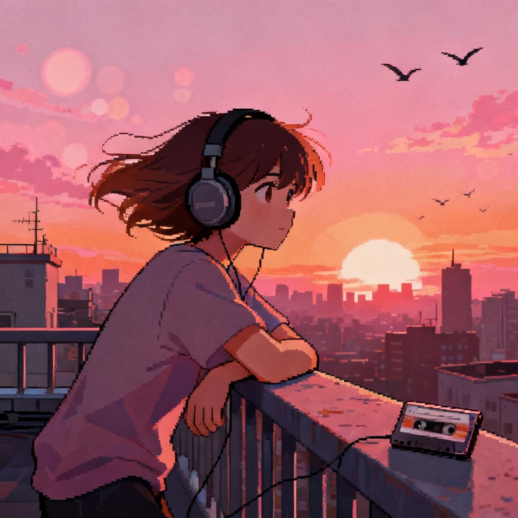 AI lofi sunset rooftop chill scene