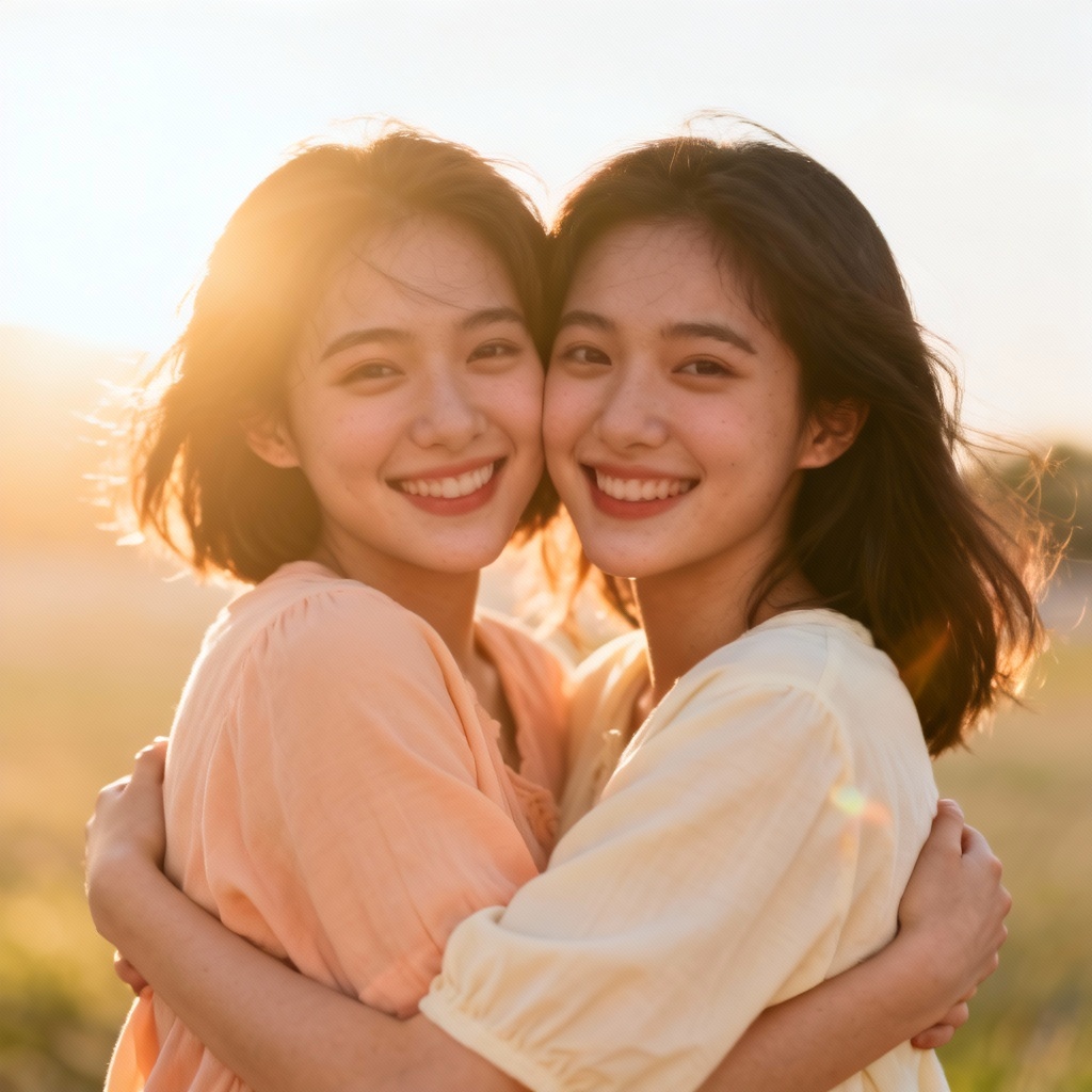 AI tenderness golden hour hug portrait