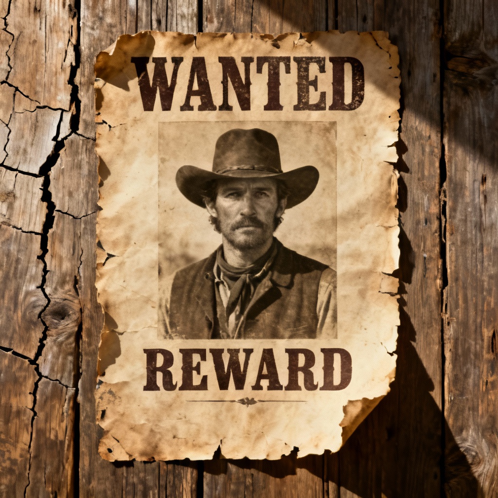 AI vintage wanted poster mockup on aged paper
