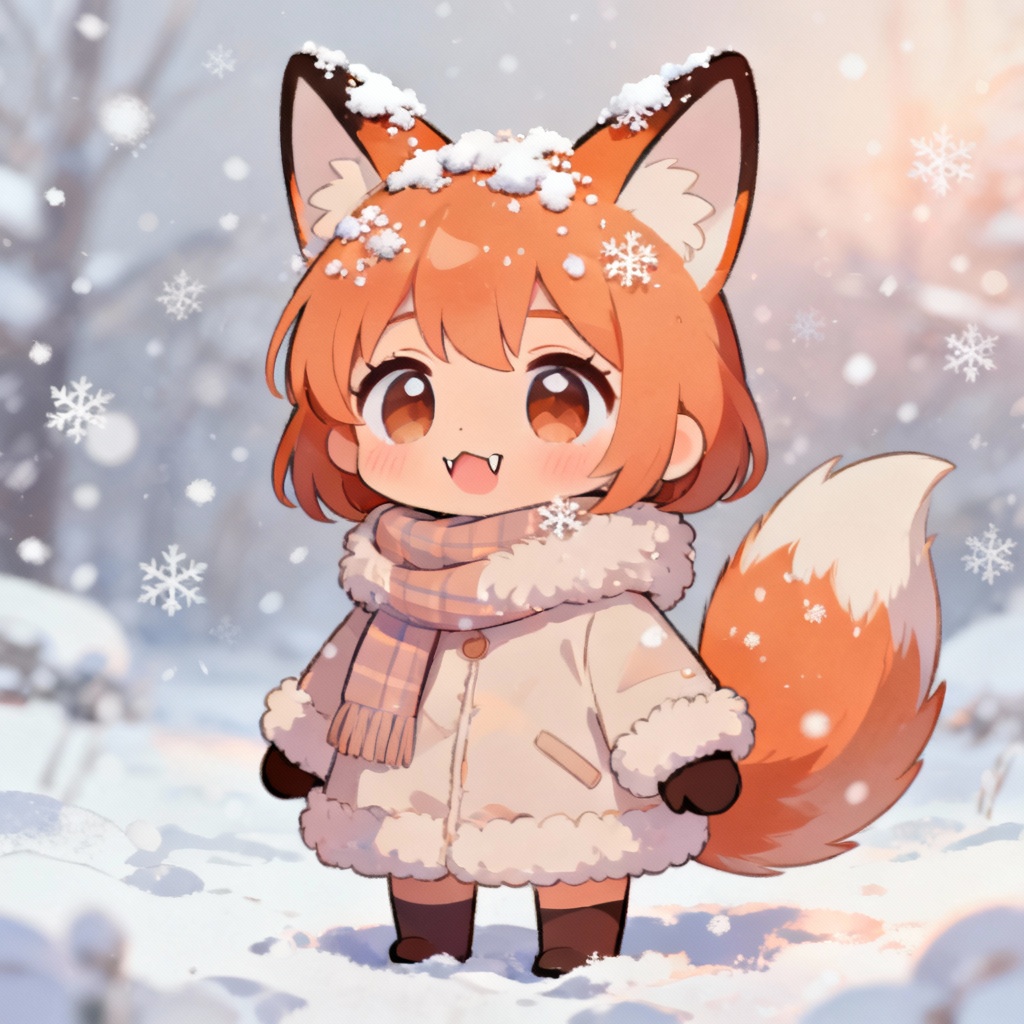 AI chibi winter fox girl