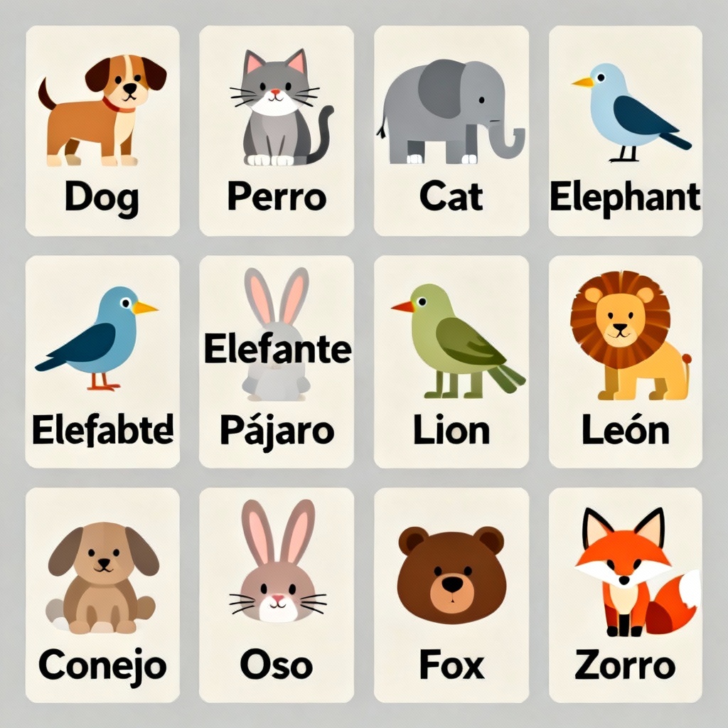 AI bilingual animal vocabulary flashcards