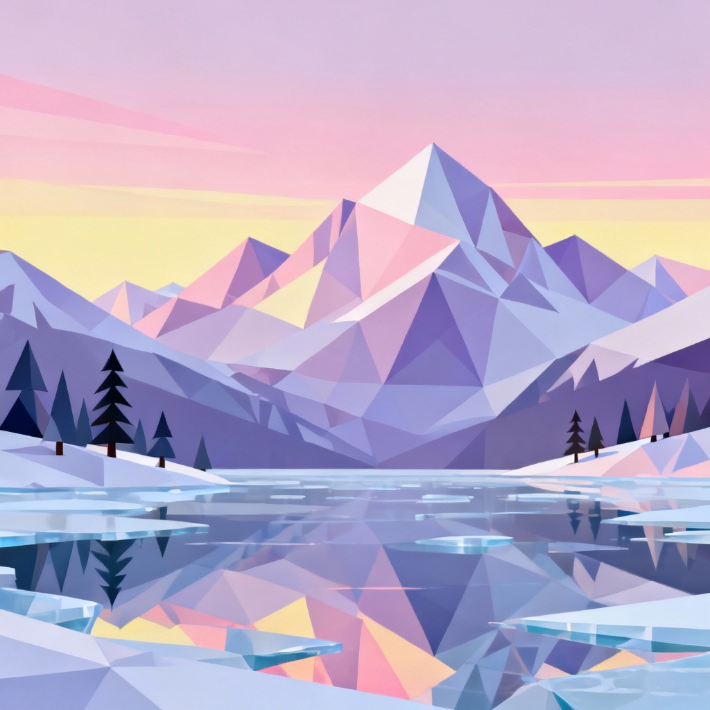 AI low-poly snowy mountain scene