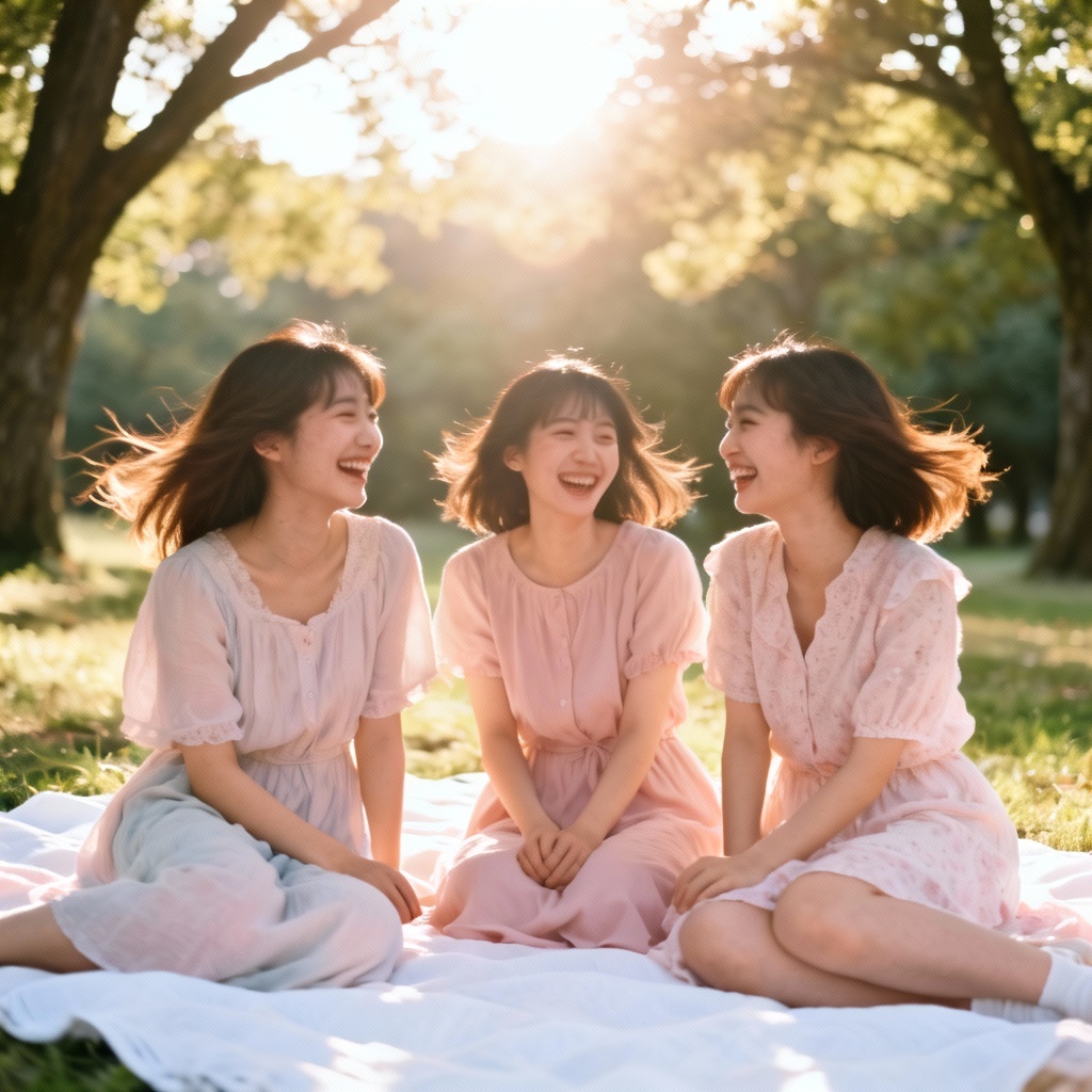 AI gentle friendship picnic in soft light