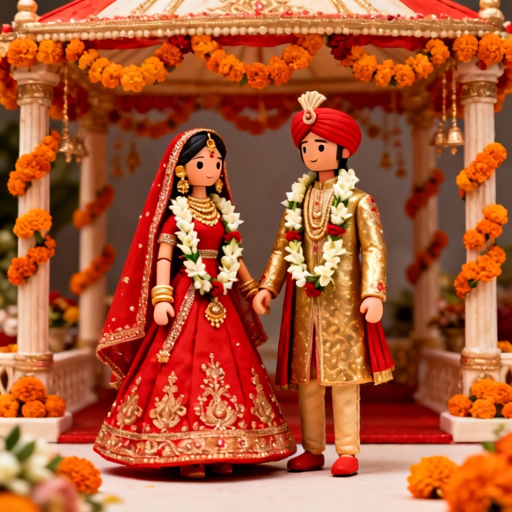 AI Indian bride and groom dolls