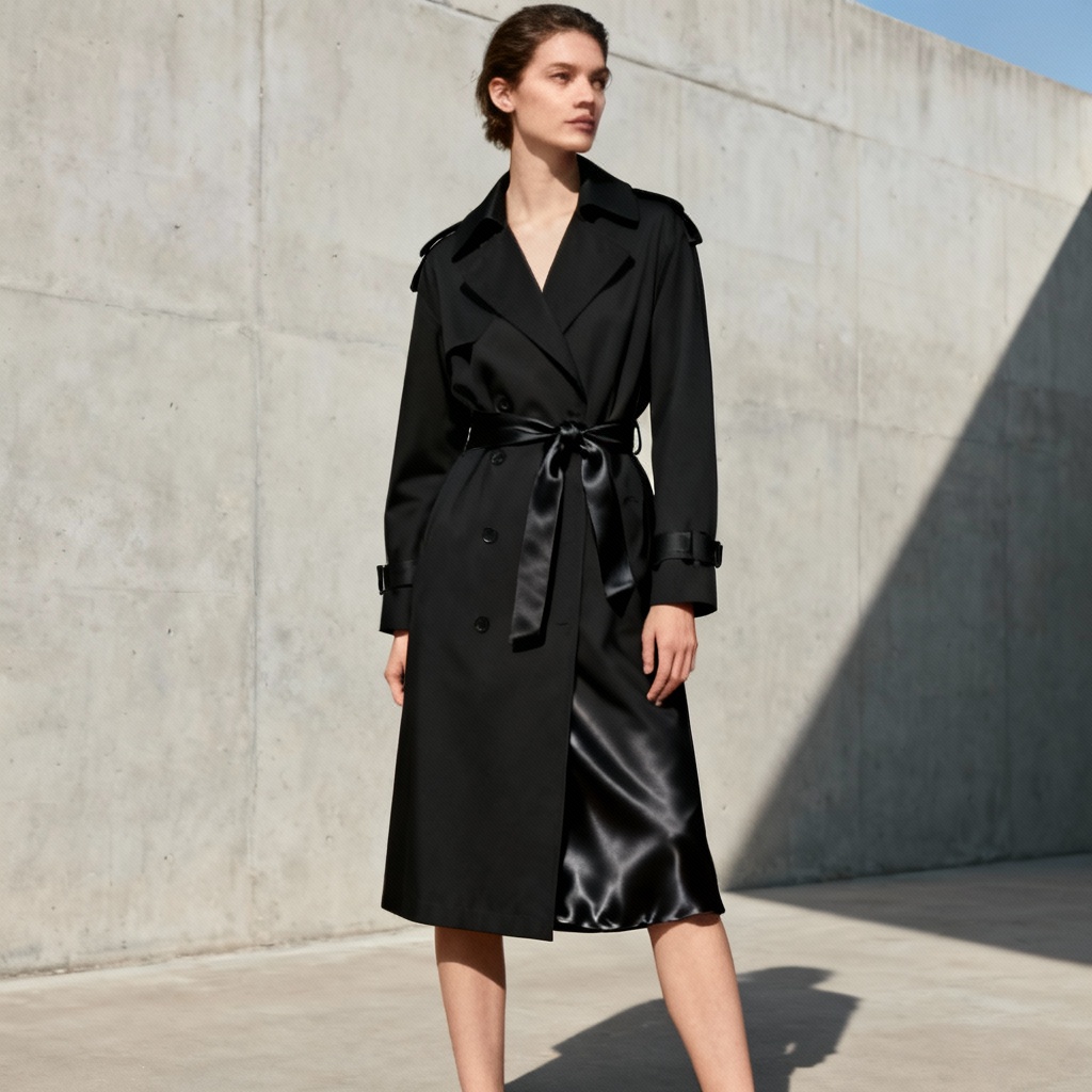 AI black trench coat lookbook image