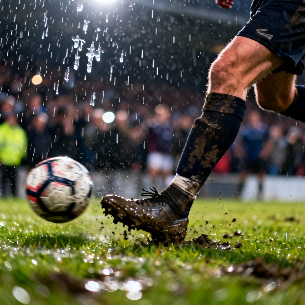 AI soccer penalty scene with dramatic lighting