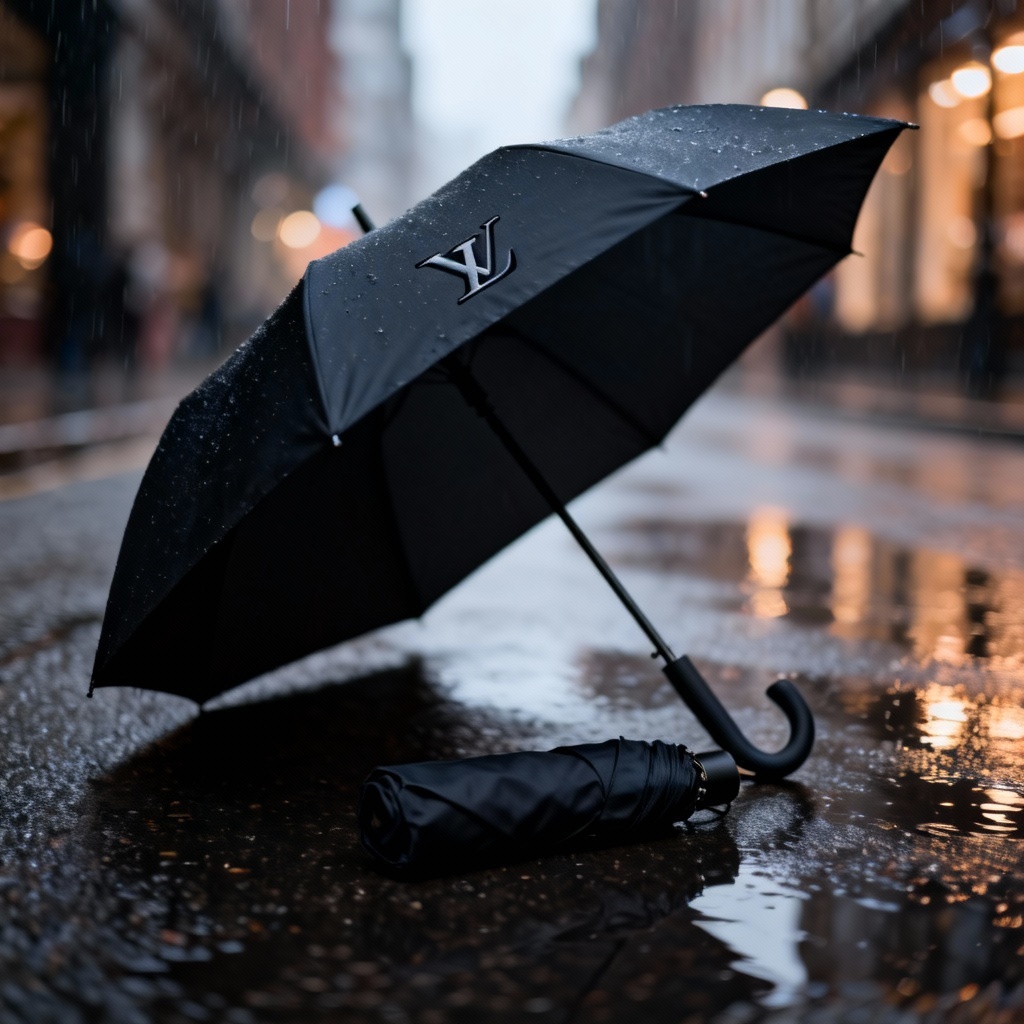 AI minimal black folding umbrella with monogram