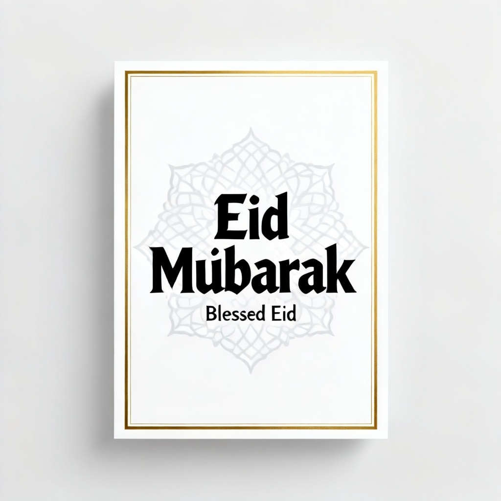 Minimal Eid Mubarak card with Kufi calligraphy