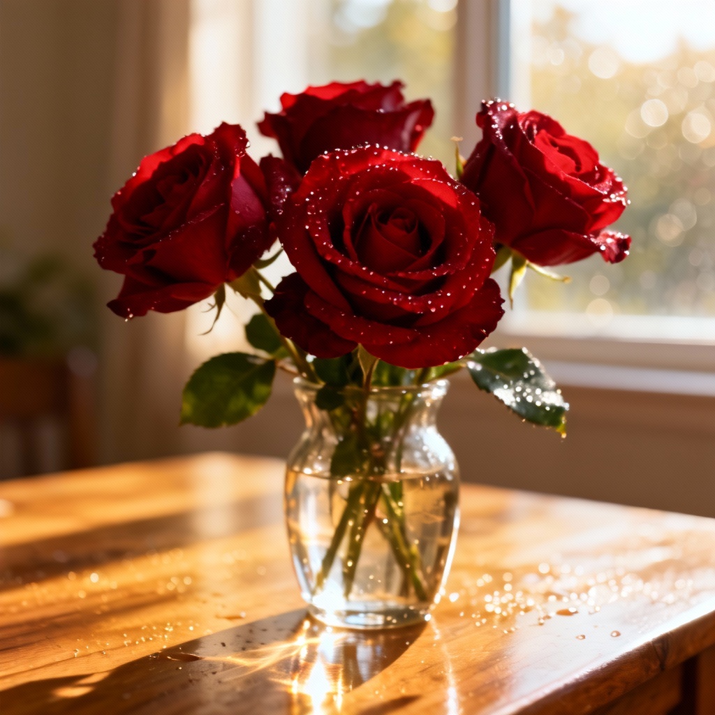 Realistic red rose bouquet in glass vase