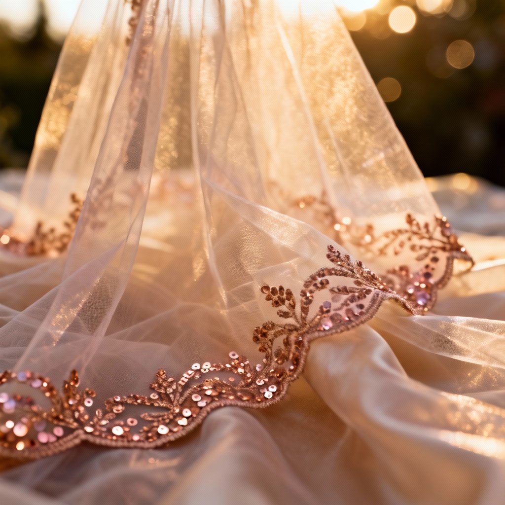 AI rose gold sequin accents on bridal veil