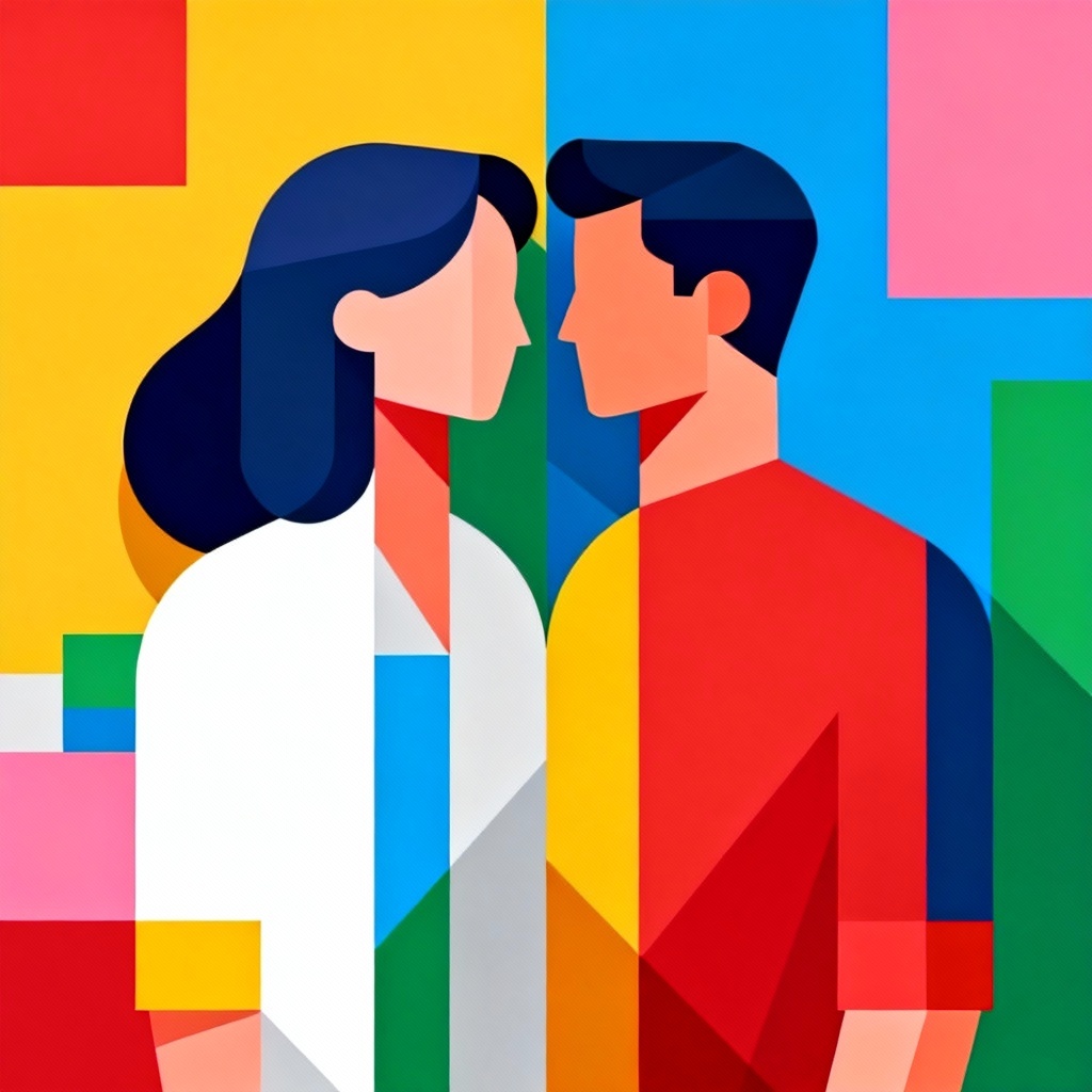 Minimal flat vector couple avatar with clean shapes