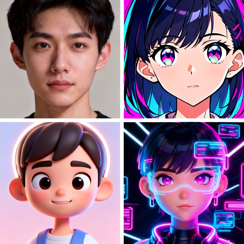 AI digital avatar generator showing four avatar styles
