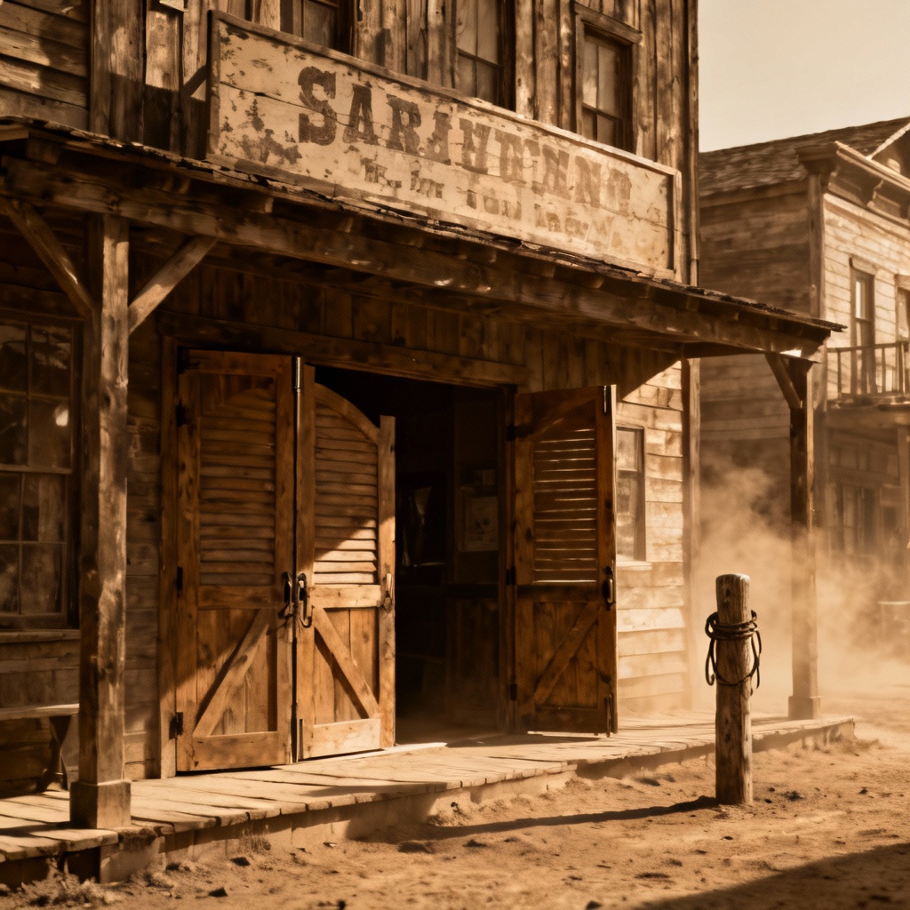 AI old western saloon facade on a dusty street