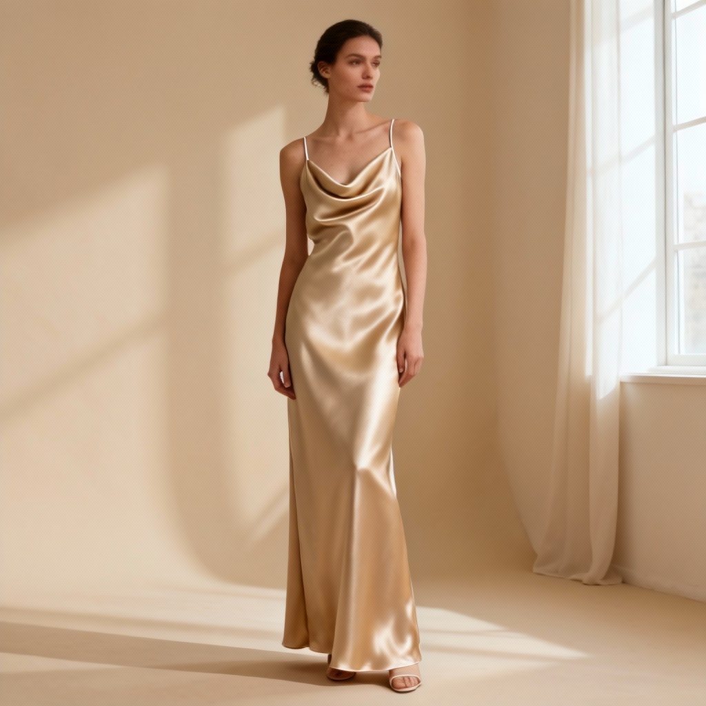AI Minimalist Satin Slip Evening Dress