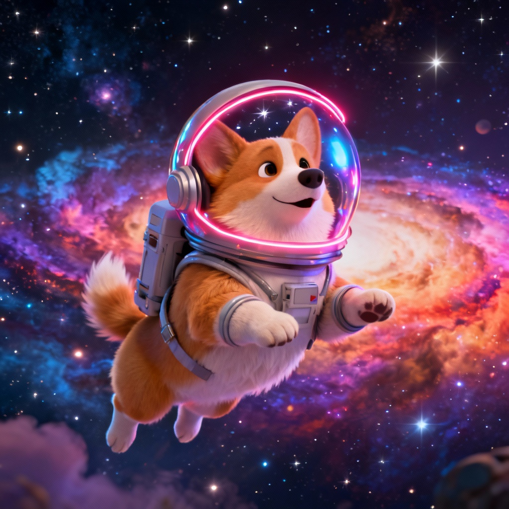 AI 3D cartoon space corgi