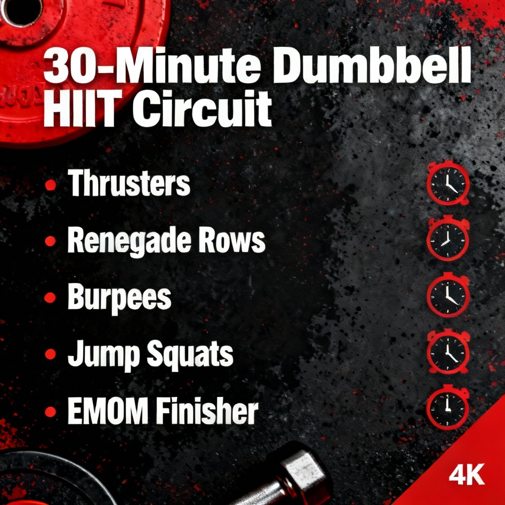 30-minute dumbbell HIIT workout circuit poster