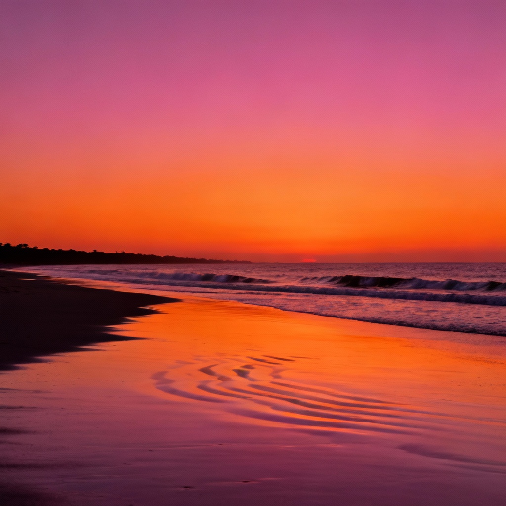 AI sunset beach silhouette against glowing sky