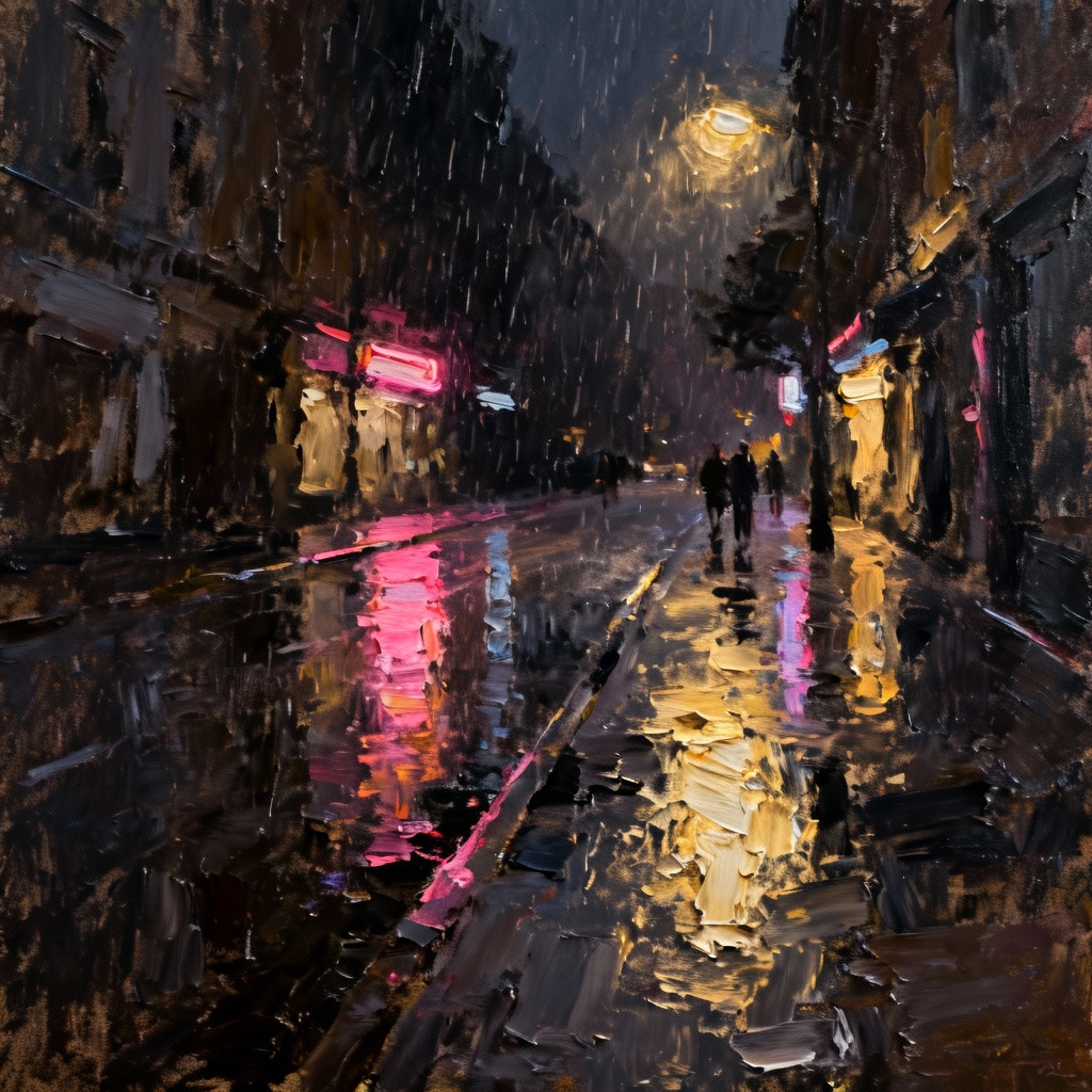AI oil painting of a night cityscape