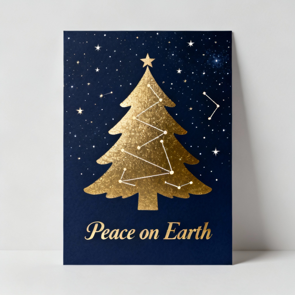 AI Christmas Card Elegant Night Sky Gold Foil