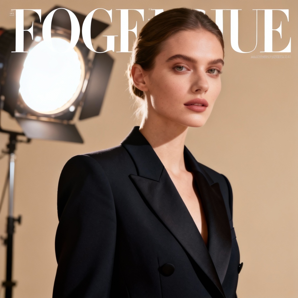 AI Vogue-style editorial magazine cover portrait