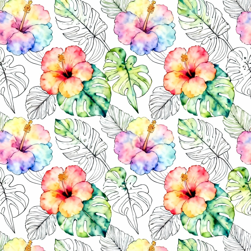 AI colorful tropical floral seamless pattern