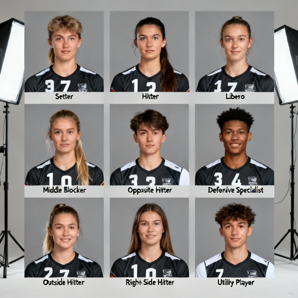 AI volleyball team roster portrait grid