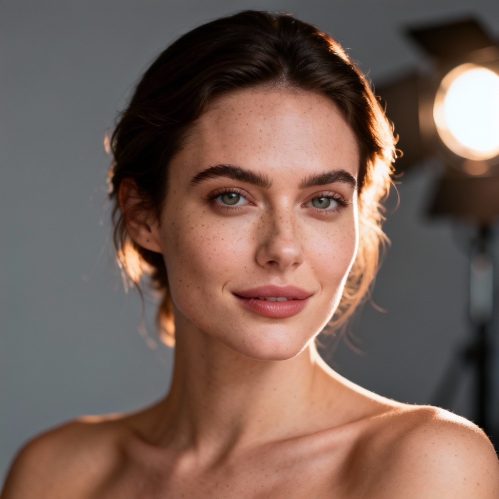 AI-generated photorealistic female studio portrait with soft lighting