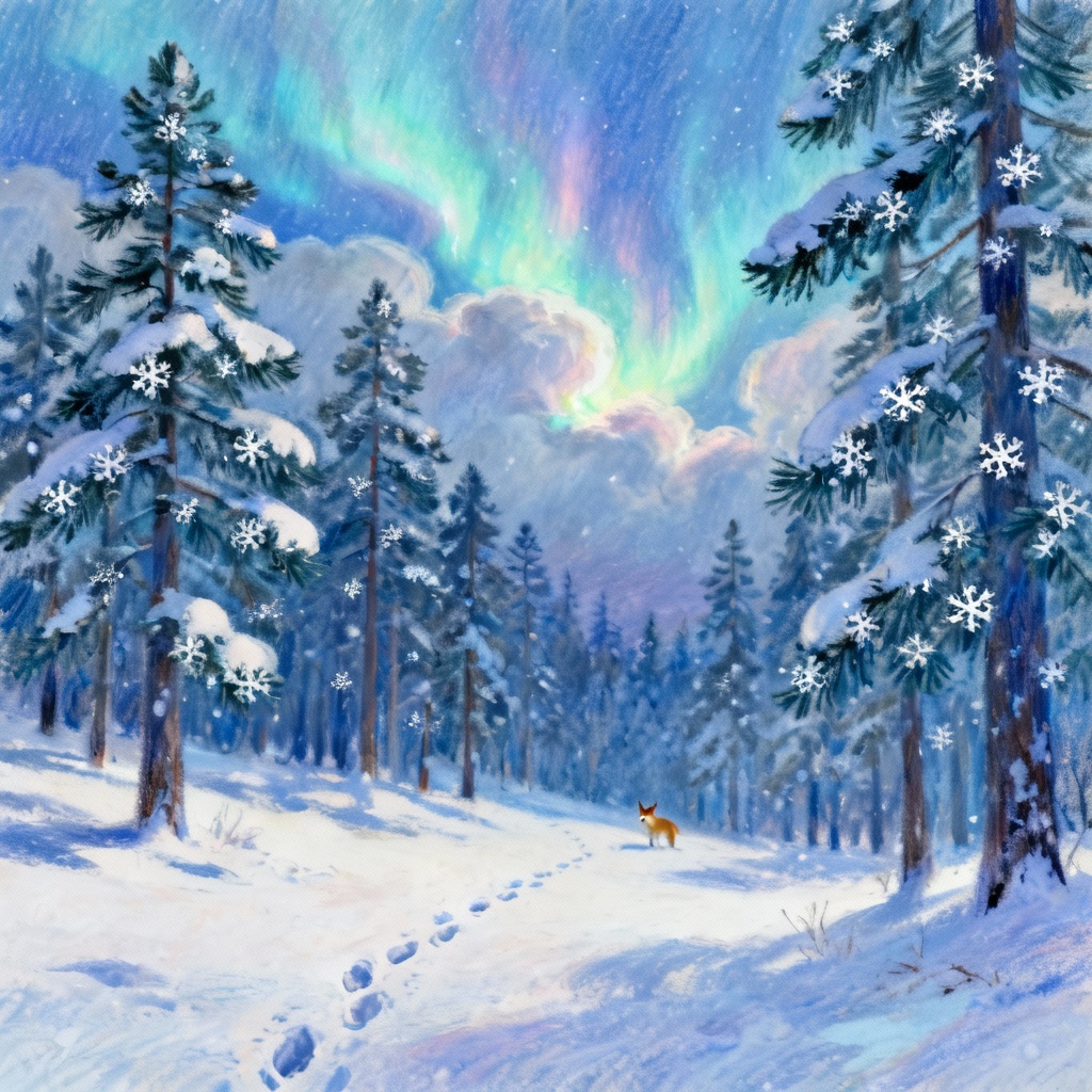 AI Snowy Whispering Pines Fantasy Forest