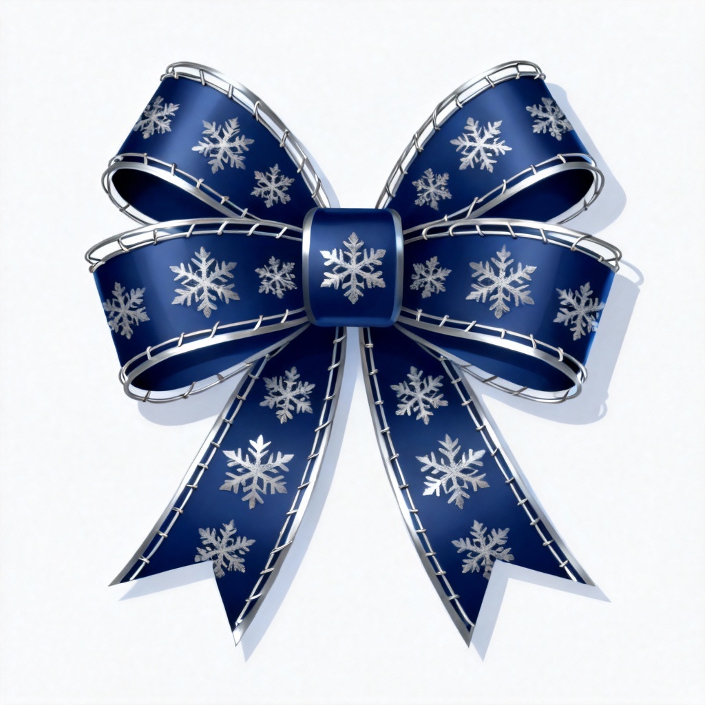 AI snowflake print navy bow with silver accents