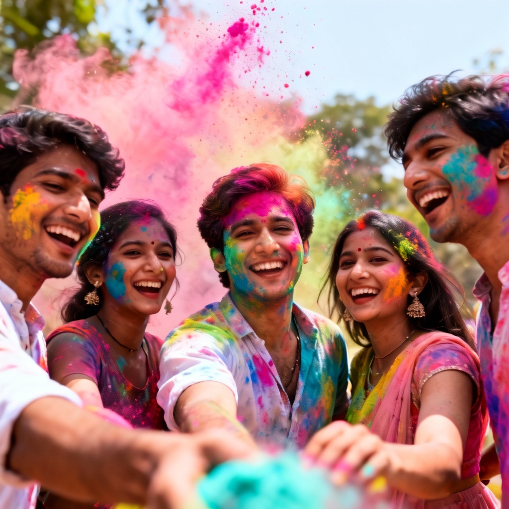 AI Holi celebration portrait with colorful powder burst