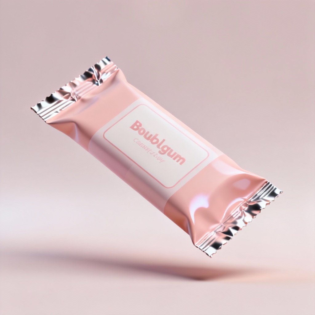 Bubblegum candy wrapper mockup with pastel packaging