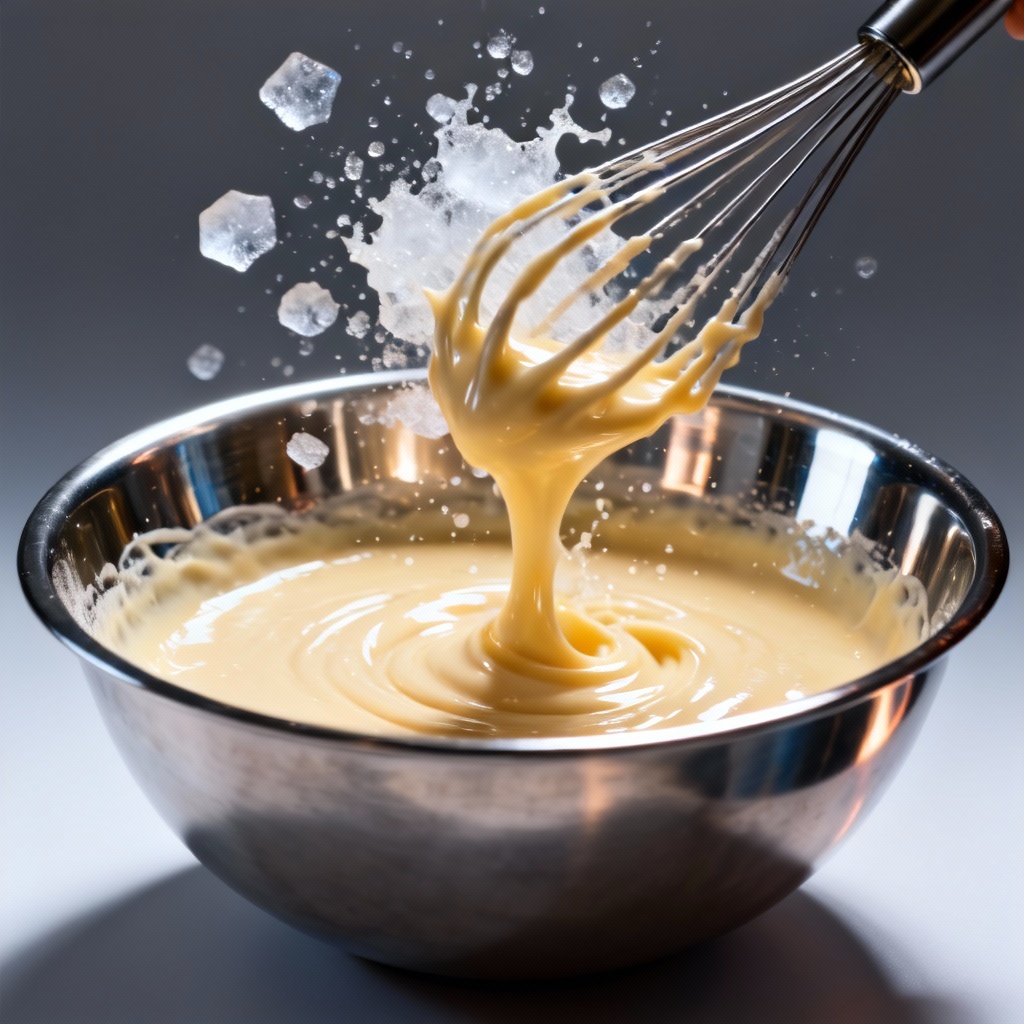 AI action shot of whisking cake batter