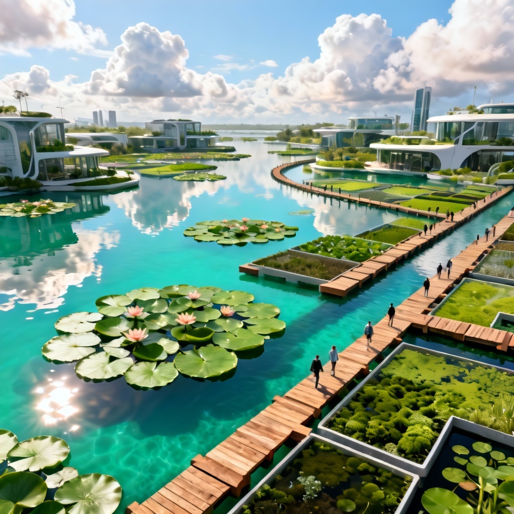 AI Floating City Lagoon District Concept