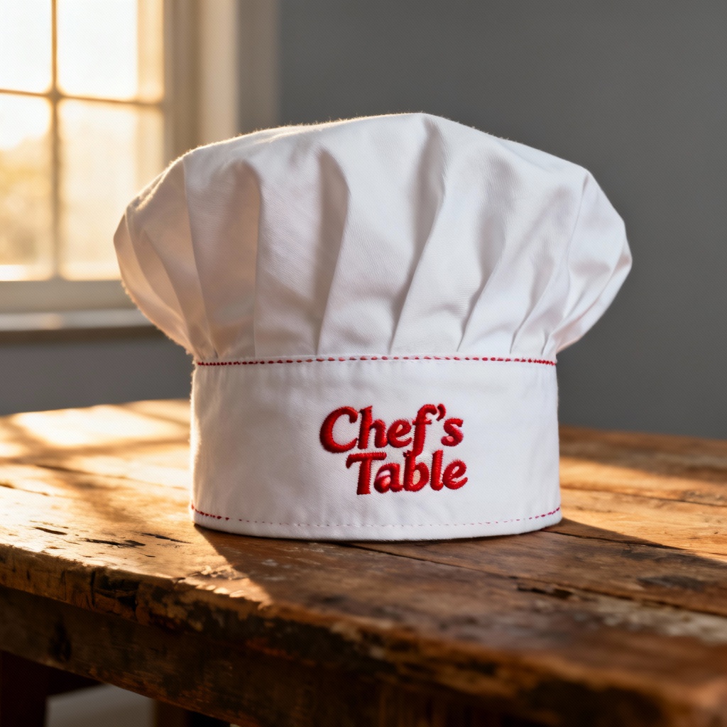 AI photorealistic embroidered chef hat mockup