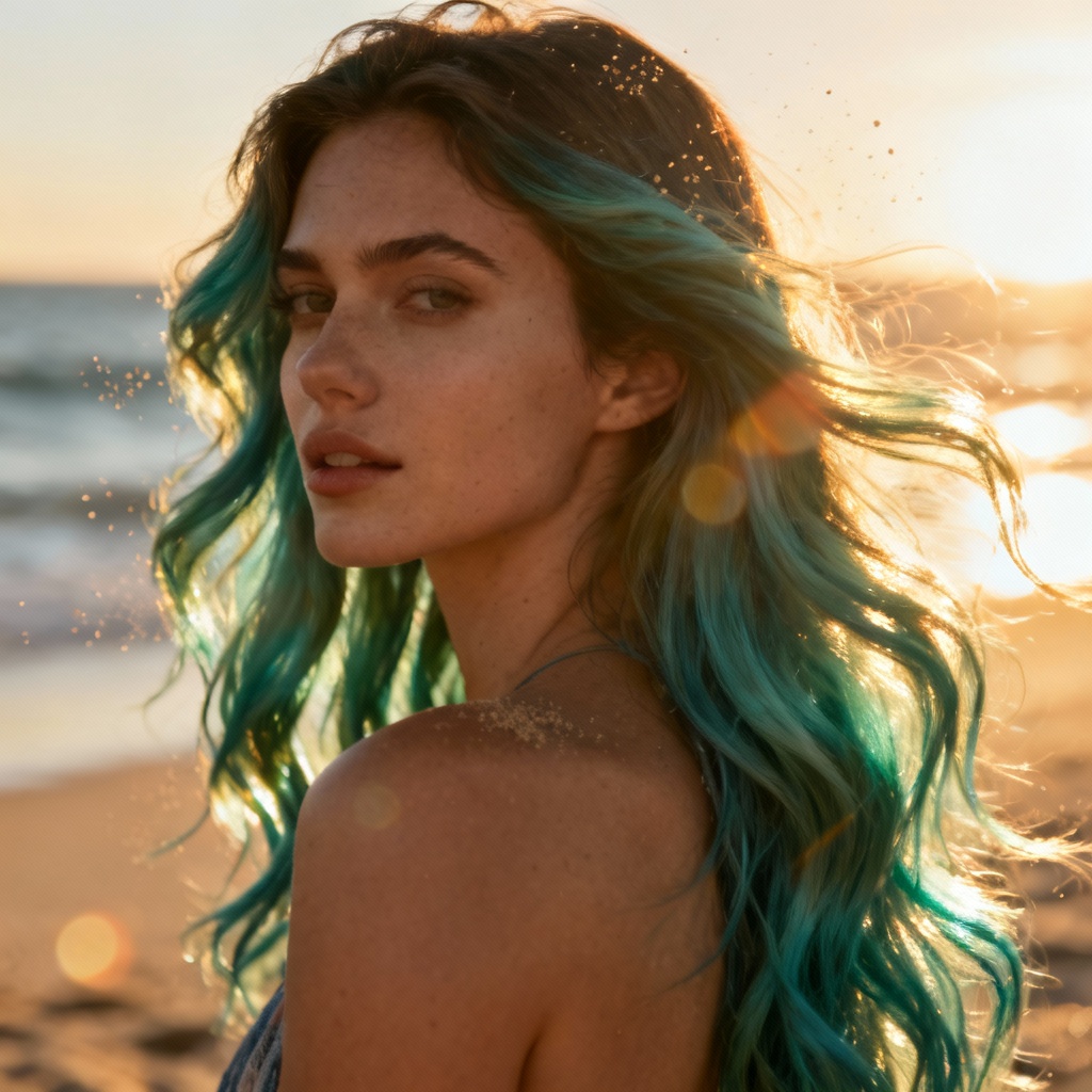 AI mermaid ombre wavy hair
