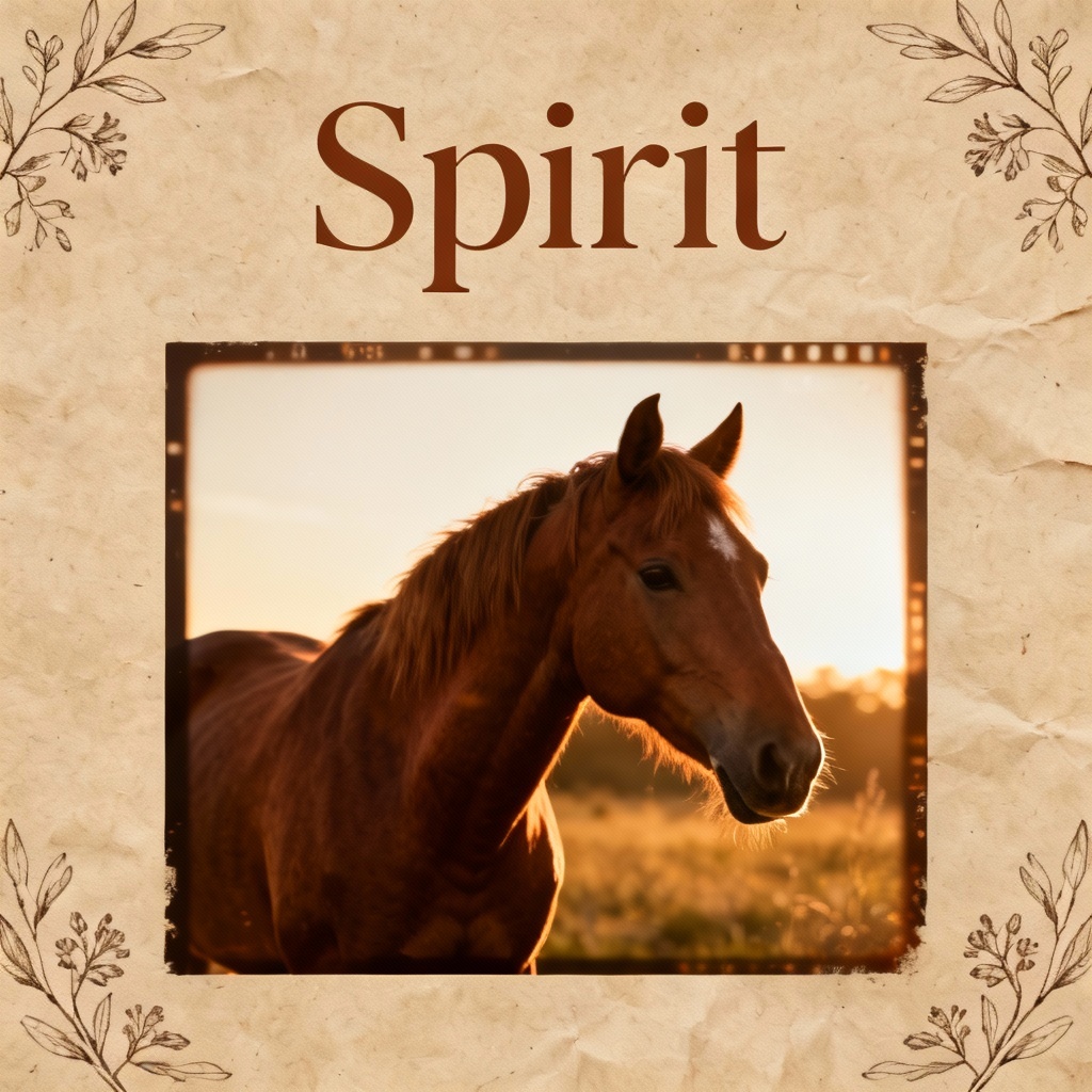 AI rustic boho horse portrait poster with warm tones and serif title