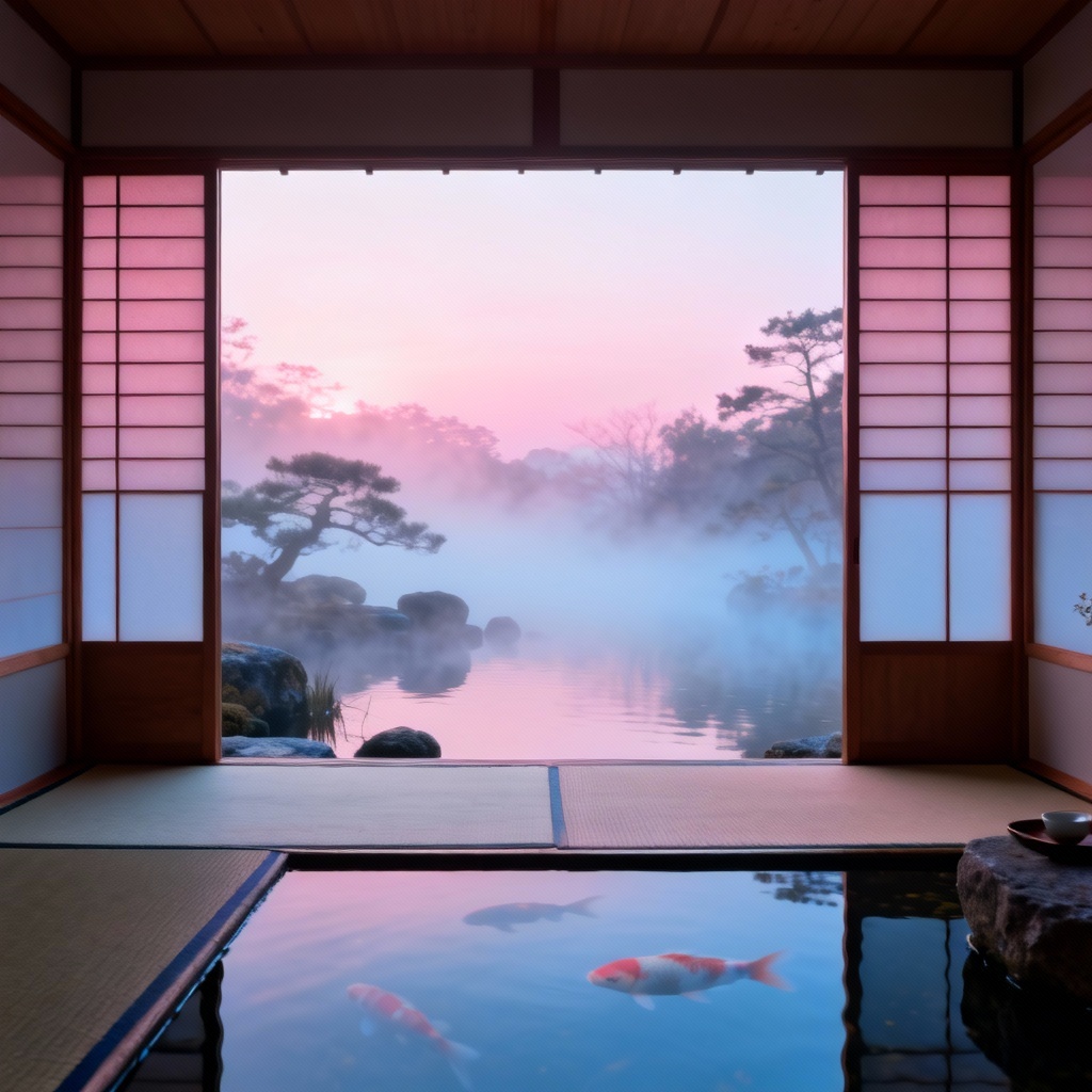 AI minimal zen tea house environment