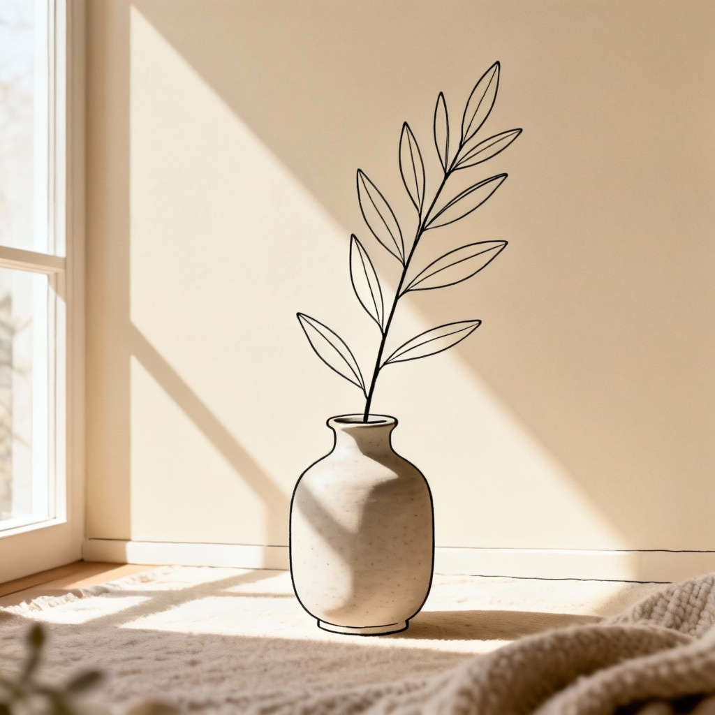 AI Scandinavian minimal line art plant