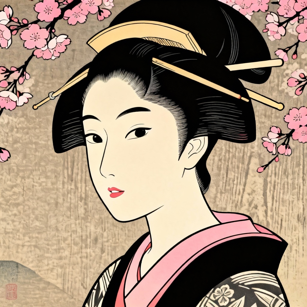 Ukiyo-e inspired anime sakura portrait