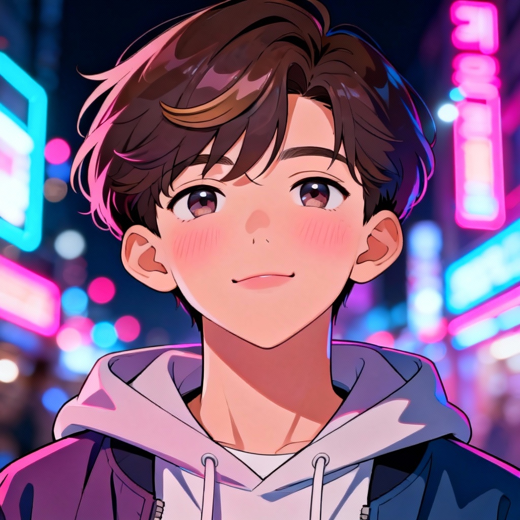 AI Korean anime hero portrait with neon Seoul background