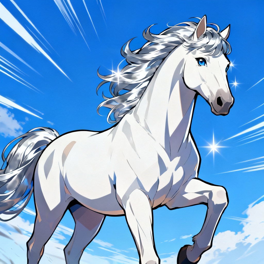 AI anime white horse with silver mane